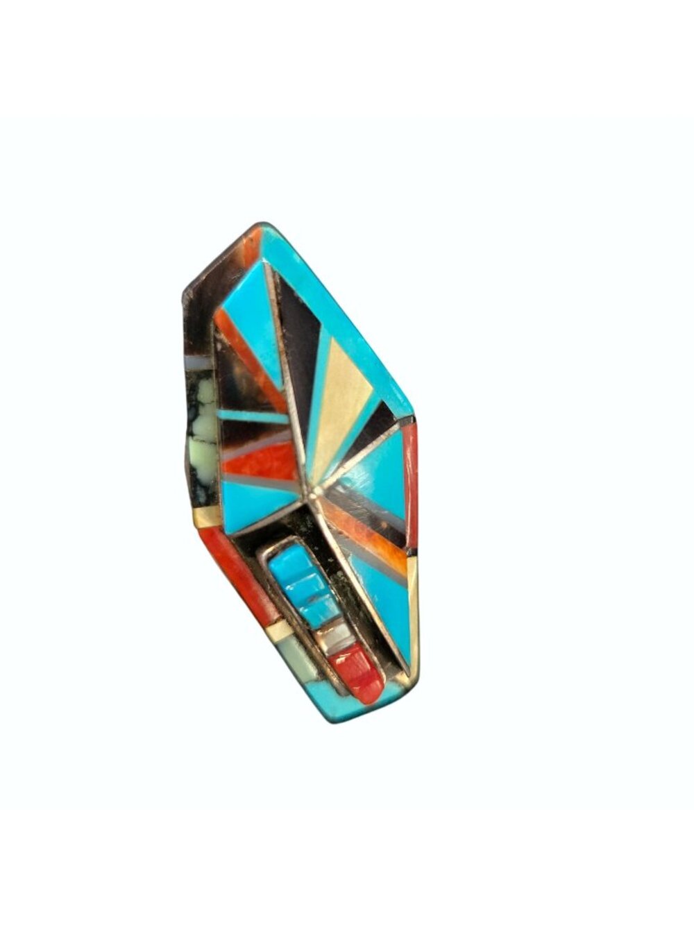 Richard Begay Mosaic Sterling Turquoise Spiny Oyster Coral & Onyx Coffin Ring
